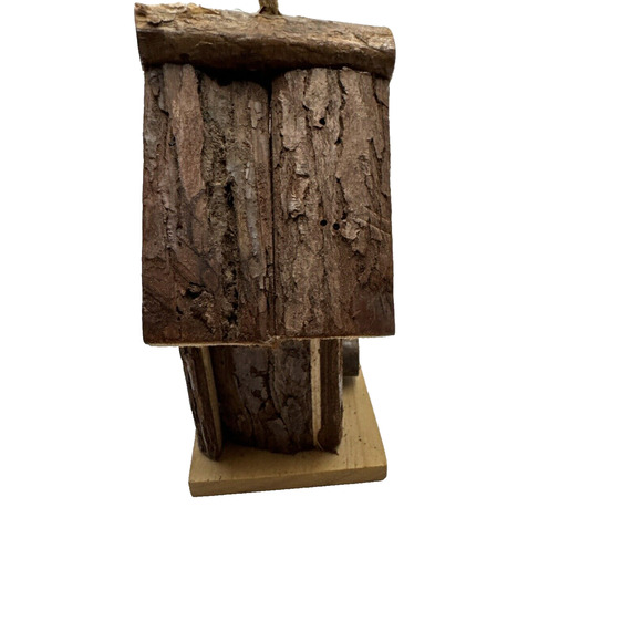 Rustic Farmhouse Cabin Wooden Bird House - Wood Bark Hanging Perch - Picture 4 of 6